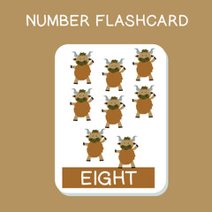 Cute number flashcards with animals set. English counting with animal theme. Math Poster for preschool. Vector illustration.