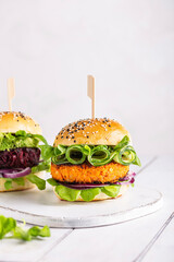 Vegetarian burger with vegetable cutlet