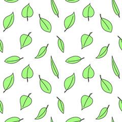 Hand-drawn vector pattern in doodle style with leaves.