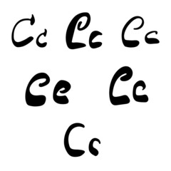 Vector handwritten letter C. Brush lettering. Hand drawn collection of letters for design