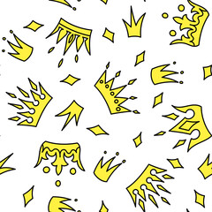 Hand-drawn vector doodle style pattern with crowns.