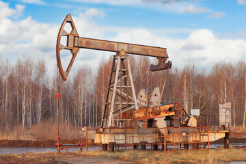 Old oil rig. Russia, autumn