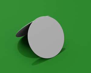 3D render, mockup of round business cards, with auxiliary markup for easy placement of your design. Green background, chromakey for easy color change or background replacement