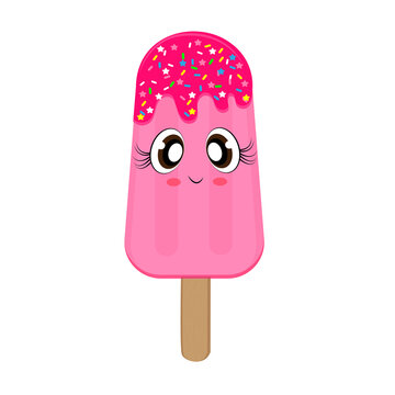 popsicle Cute print on textiles on a T-shirt on packaging ice cream cone character smiling Print for postcards Vector illustration
