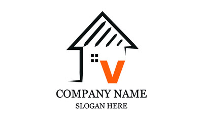 Architecture logo design, vector design template of construction company brand, real estate sign with letter V.