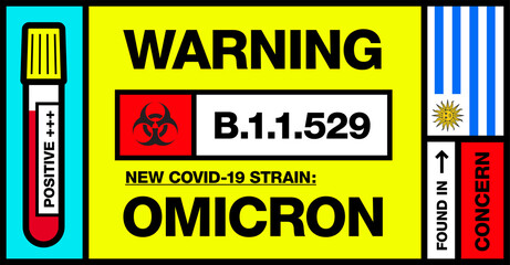 Uruguay. Covid-19 New Strain Called Omicron. Found in Botswana and South Africa. Warning Sign with Positive Blood Test. Concern. B.1.1.529.