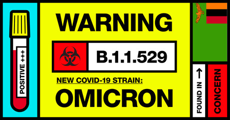 Zambia. Covid-19 New Strain Called Omicron. Found in Botswana and South Africa. Warning Sign with Positive Blood Test. Concern. B.1.1.529.