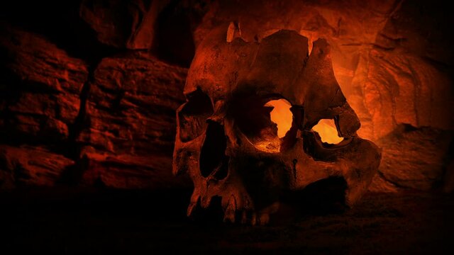 Skull On Cave Floor Scary Scene