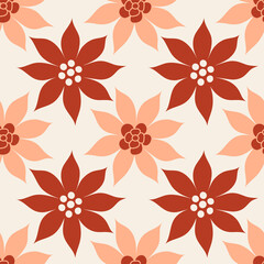 Seamless vector pattern with poisettia flowers. Red and pink design