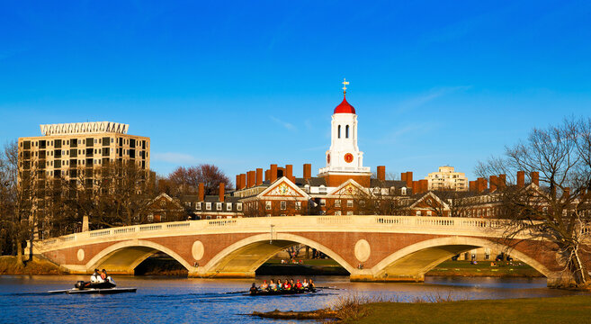 The historic architecture of Harvard University in Cambridge, MA, USA.