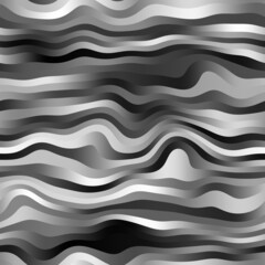 Seamless wavy monochrome stripes surface pattern design for background or print. High quality illustration. Digitally rendered parametric wavy lines. Black and white and gray strips that repeat.