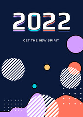 Obraz premium Happy New Year 2022. Vector illustration for greeting card, party invitation card, website banner, social media banner, background, cover design template, marketing material.