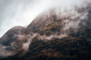 Fog and mist on a mountainside in Glencoe, Scotland