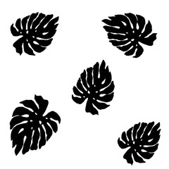 monstera leaf illustration. painted in black.  White background