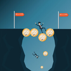 Flat design of digital asset,Young man fell into the ravine - vector
