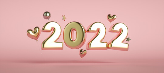 ANO NOVO 2022 BALÕES DE CELEBRAÇÃO, CONFETES  REPRESENTAÇÃO DE TEXTO 3D
