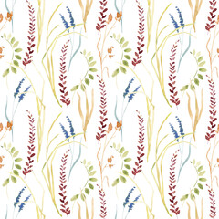 Hand painted watercolor seamless pattern Autumn Herbs