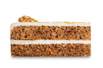 Carrot cake with cream cheese filling on a white isolated background
