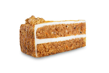 Carrot cake with cream cheese filling on a white isolated background