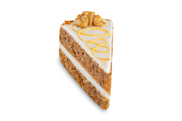 Carrot cake with cream cheese filling on a white isolated background