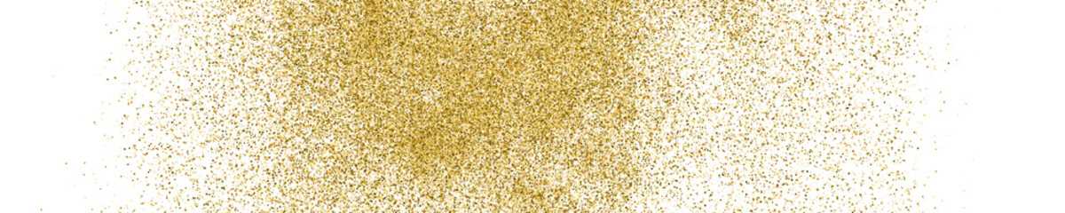 Gold Glitter Texture On White. Horizontal Long Banner For Site. Panoramic Celebratory Background. Golden Explosion Of Confetti. Vector Illustration, Eps 10.