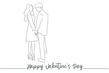 Continuous line of men and women show their love, kiss Valentine's Day Love Thailand vector illustration, hand-drawn lines, simple wedding couples.