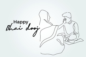 Line Drawing of Happy Bhai dooj day Hand Draw Sketch Design Illustration.
