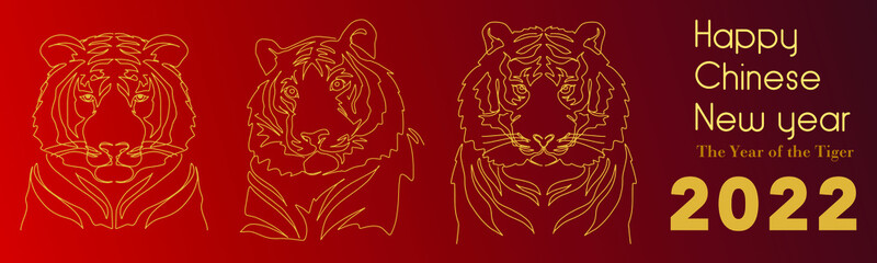 Chinese new year 2022 year of the tiger,  line art character, simple hand drawn asian elements with craft style on background.  (Chinese translation: Happy chinese new year 2022, year of tiger)