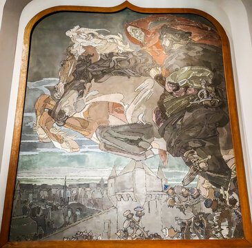 The flight of Faust and Mephistopheles by Mikhail Vrubel. Exhibition in the New Tretyakov Gallery, Moscow, Russia.	
