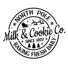 north pole milk and cookie baking fresh daily logo inspirational quotes typography lettering design