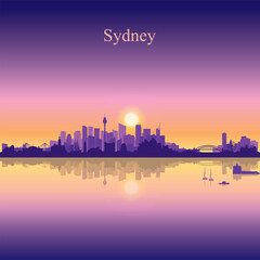 Sydney city silhouette on sunset background - 473816465