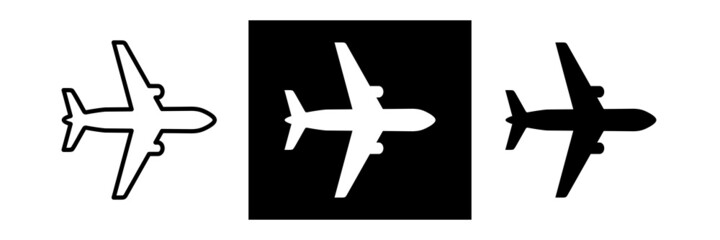 Airplane icons set. Plane flight pictogram. Transport, symbol travel. Isolated raster illustration on white background.