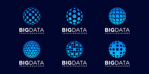 set of abstract world data digital Logo Design vector Template.