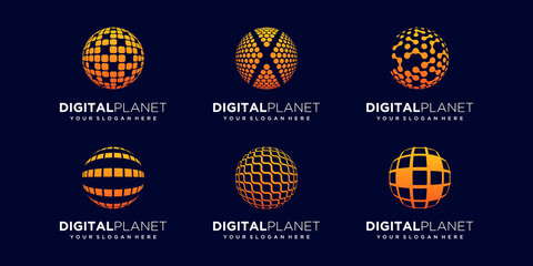 set of abstract sphere data tech Logo Design vector Template.