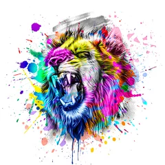 Poster Bright abstract colorful background with lion  © reznik_val