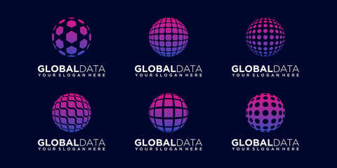 set of abstract sphere data tech Logo Design vector Template.