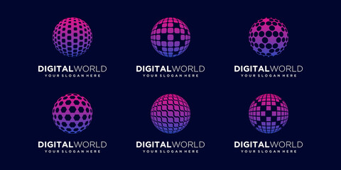 set of abstract planet digital Logo Design vector Template.