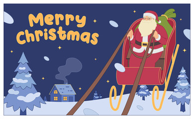 Merry Christmas flat vector illustration with happy Santa Claus