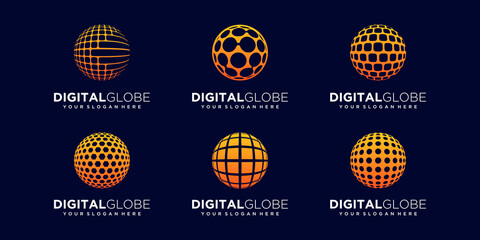 set of abstract digital globe Logo Design vector Template.