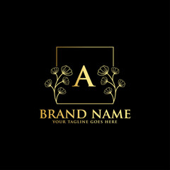 Golden vector emblem. Elegant, classic vector. Can be used for jewelry, beauty and fashion industry. Great for logo, monogram, invitation, flyer, menu, brochure, background, or any desired idea.