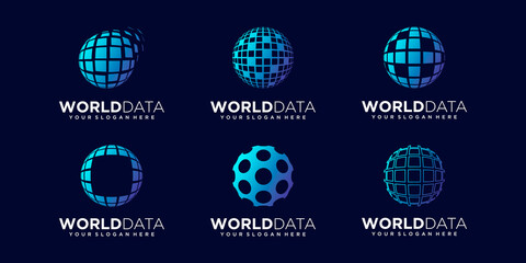 set of abstract data tech global Logo Design vector Template.