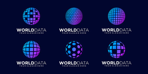 set of abstract sphere data Logo Design vector Template.