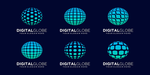 set of abstract sphere data digital technology Logo Design vector Template.