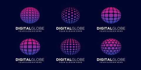 set of abstract earth data digital technology Logo Design vector Template.