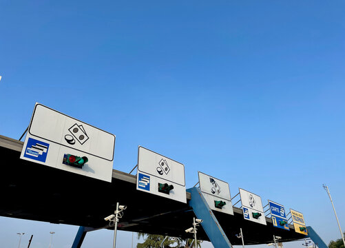 Milan, Italy, 23.10.2021. Toll station on Italian highway.