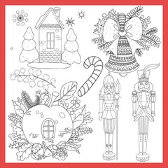 Fototapeta na wymiar Set of hand drawn doodle style Christmas related objects isolated on white background. Vector illustration.