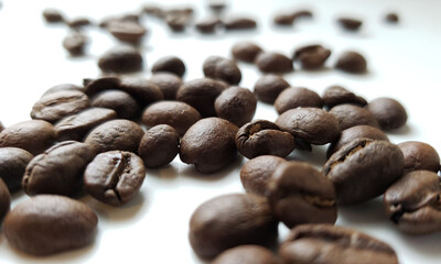 coffee beans on white background, Pile coffee beans isolated on white background and texture