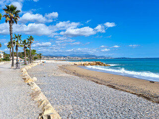 Beach in Villeneuve Loubet, French Riviera - obrazy, fototapety, plakaty