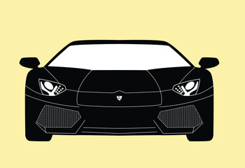 Expensive Car Icon Vector. Front view. Black and white vector Illustration. Famous Brand Car