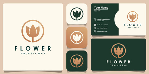 golden flower lotus logo design inspiration and business card design